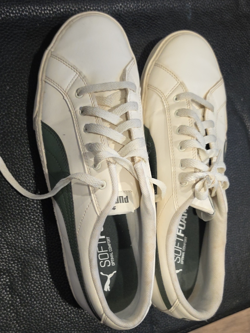 Puma White Sneakers with Dark Green Side Stripe